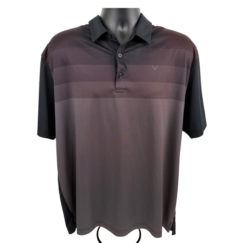 Callaway Opti-Dri Mens‎ XL Polo Shirt Black Burgundy Gradient Stripe Golf Top - Picture 2 of 9